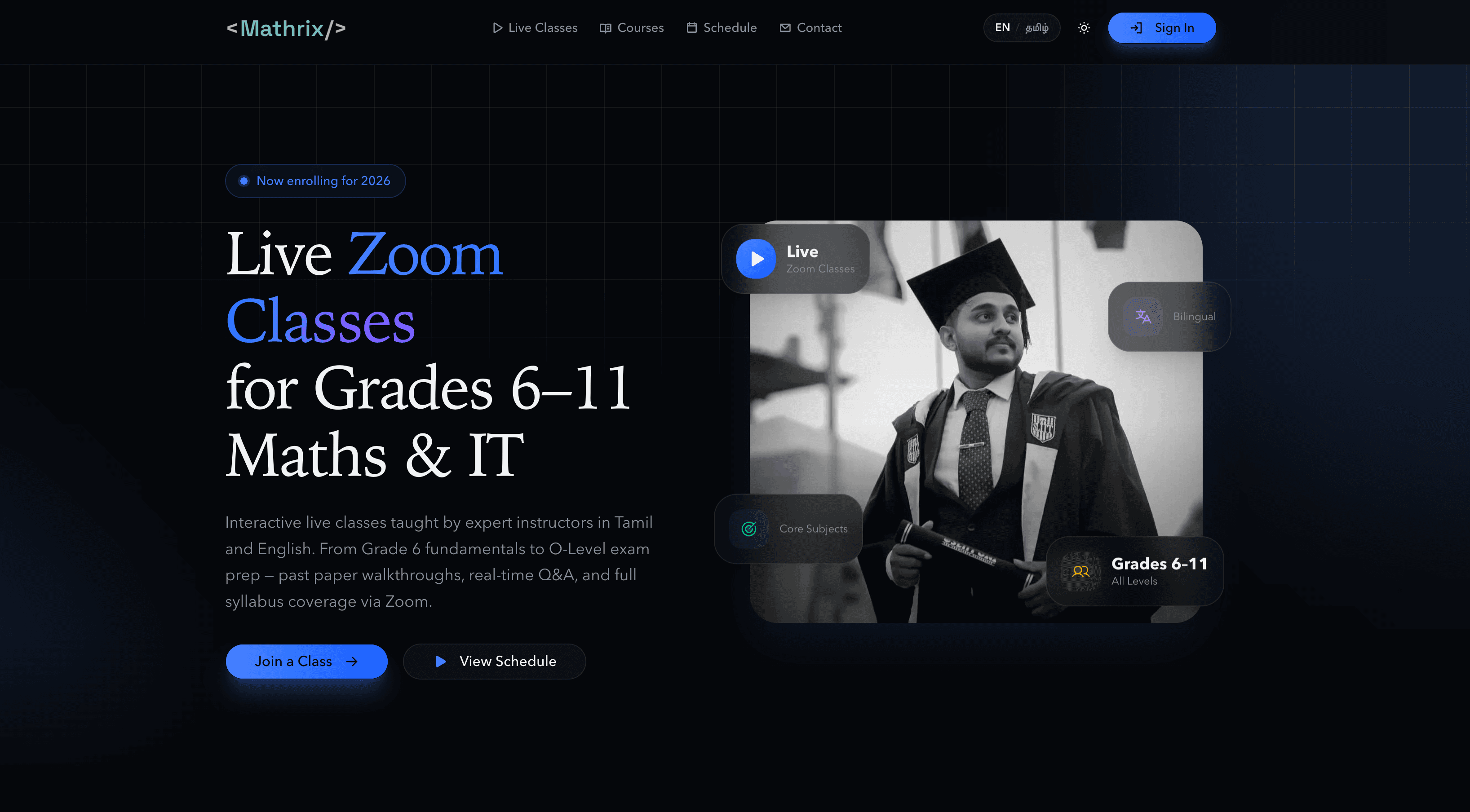 The live Mathrix.lk academy site
